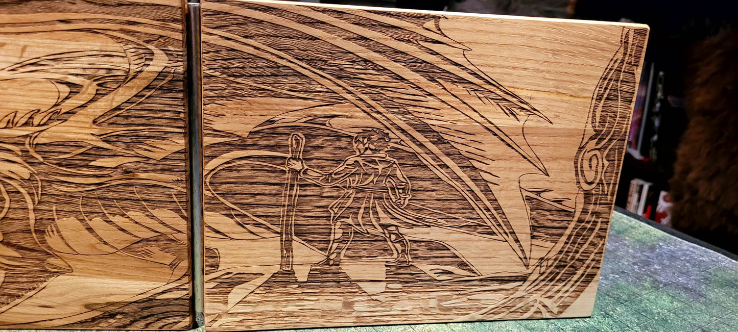GM screen - laser engraved oakwood